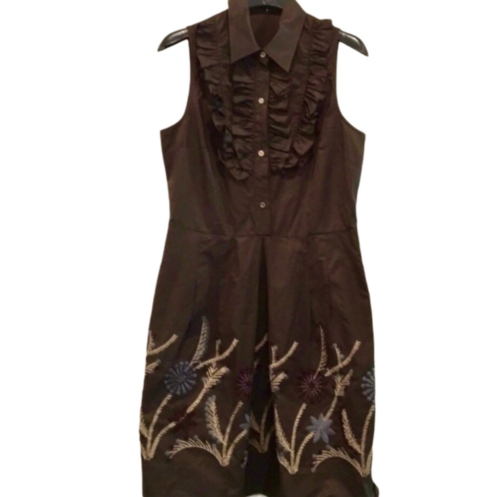 The Wrights Ruffle Front Embroidered Dress